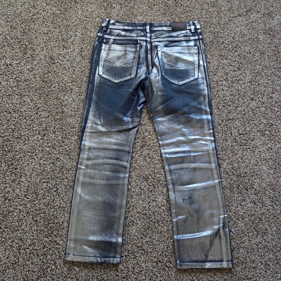 Bleecker and Mercer Jeans Men's 34X30 Coated Silver Moto Rocker Denim Unique - Picture 2 of 8